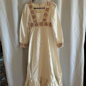 Cream Maxi Dress with Floral Embroidery